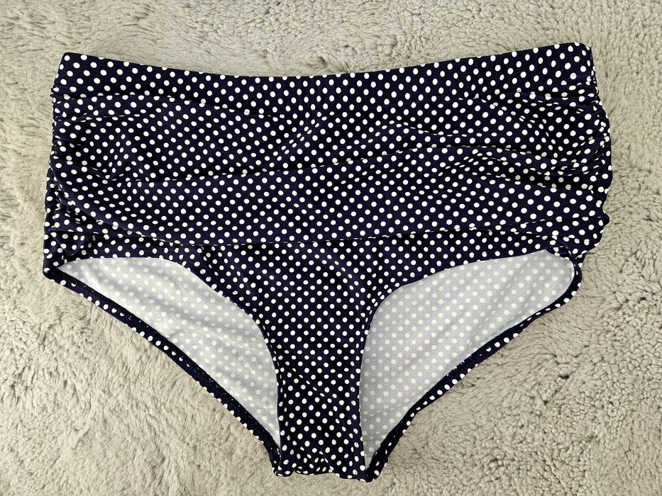 Majtki kąpielowe dół bikini wysoki Stan białe groszki XL