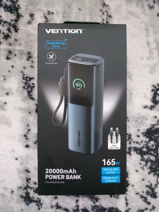 Павербанк Vention 165W, 20000 mAh, кабель Type-C, Smart дисплей, АКБ