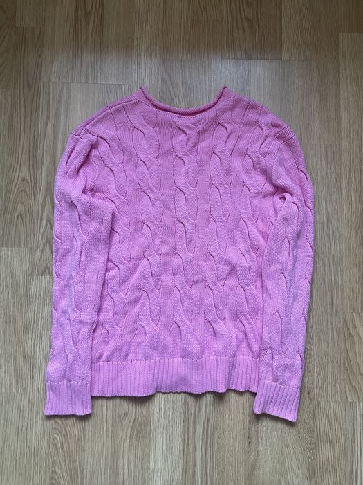 Polo Ralph Lauren sweter damski M różowy różowy warkocz Cable Knit 100% bawełna