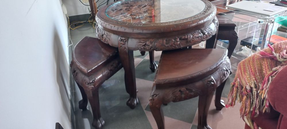 Mesa madeira trabalhada motivos japão