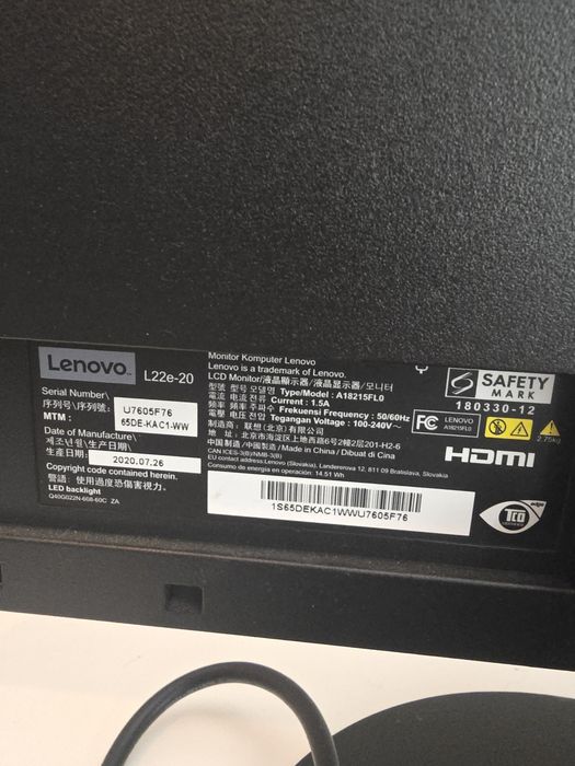 Monitor Lenovo L22e-20 com pouco uso