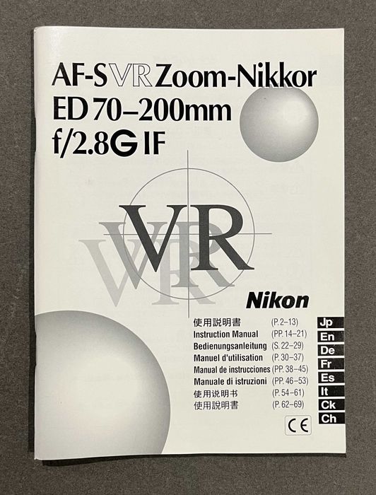 Manual Nikon af-s VR zoom-nikkor ed 70-200mm