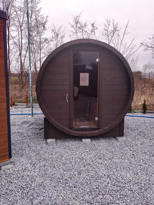 WYPRZEDAŻ Sauna Ogrodowa Beczka 2.5m Ściany 80mm! Z piecem - Od Ręki