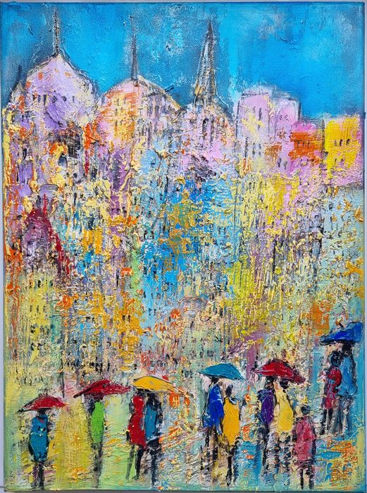 MIASTO obraz olejny 30x40 faktura farby RÓŻNE