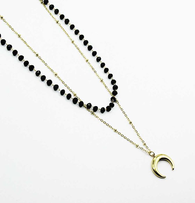 Podwójny naszyjnik stal chirurgiczna złoty księżyc kulki koraliki G42