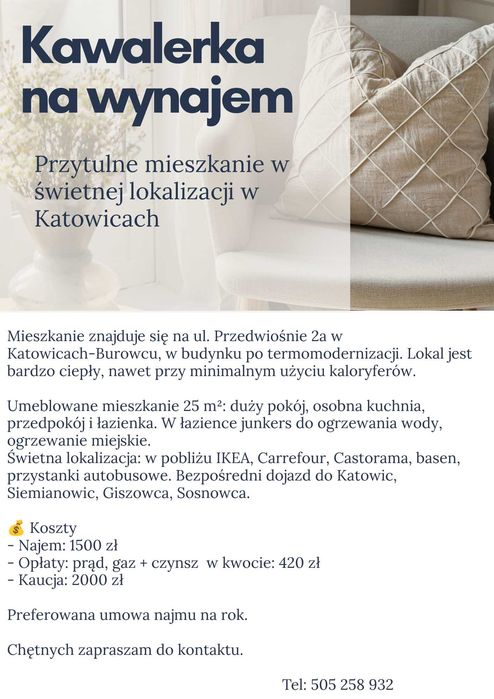 Wynajem kawalerka Katowice
