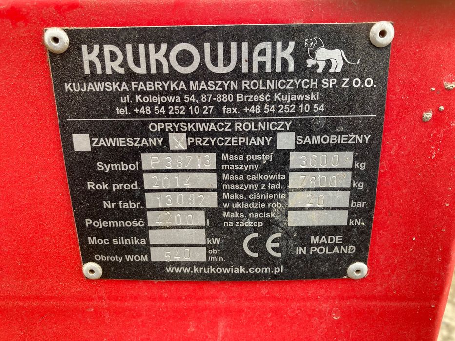 Opryskiwacz Krukowiak Goliat 4200l, 20m