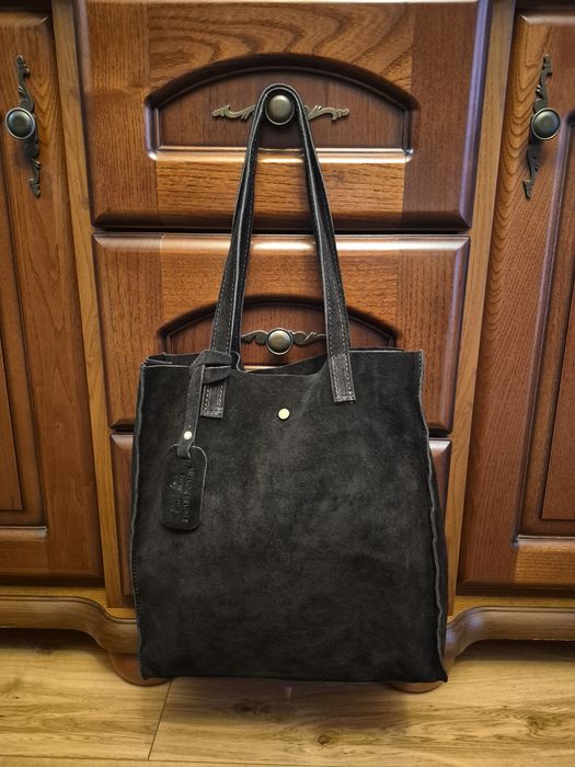 Torba włoska skóra  zamsz ciemna czekolada