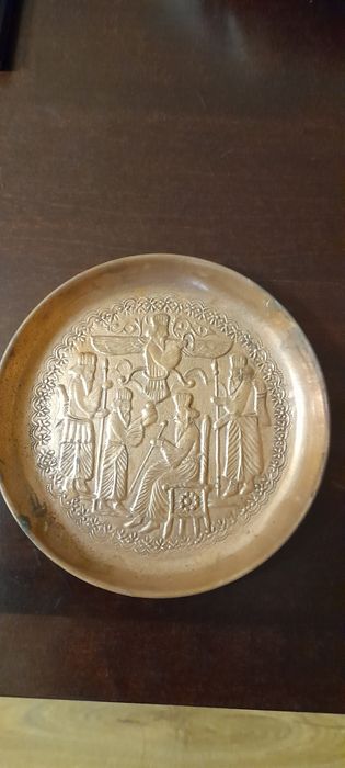 3 stare talerzyki miedziane