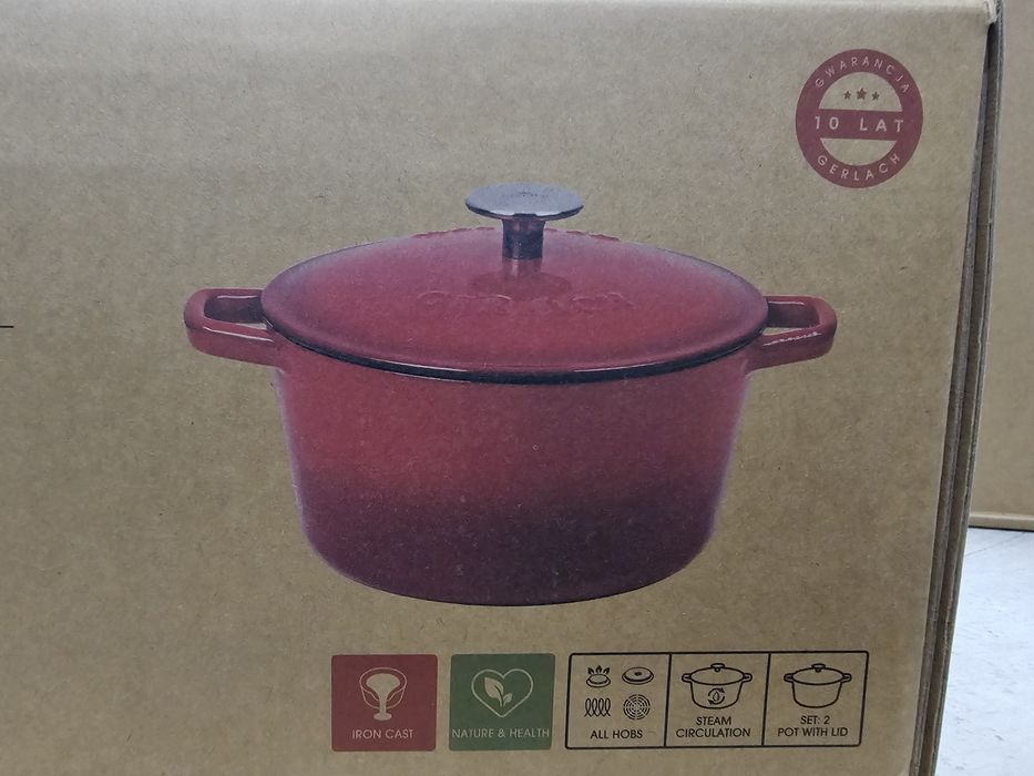 GERLACH NATUR IRON Garnek 3 L z pokrywką 21 cm / żeliwo / czerwony gra