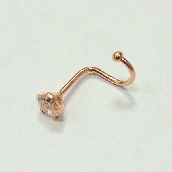 Пірсинг у ніс золото циркон Золотой пирсинг в нос с фианитом крючек