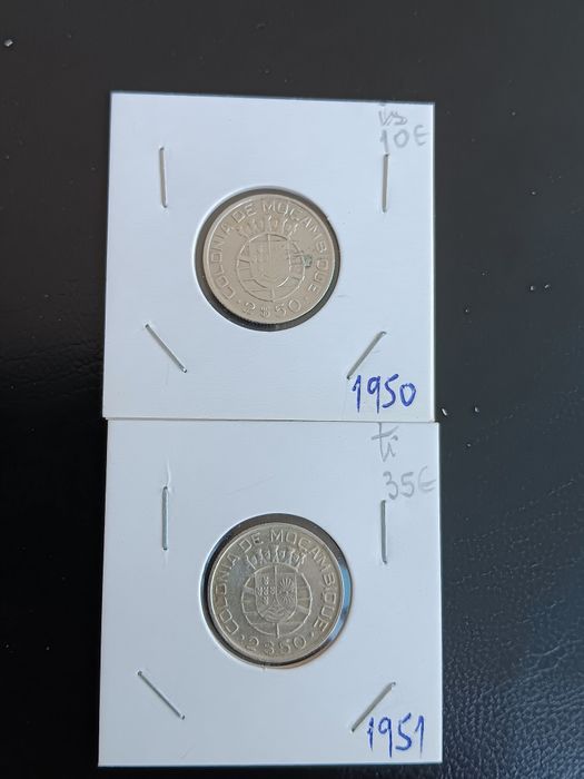 moedas de 2,50 esc. em prata de Moçambique. Cada tem 1 valor.