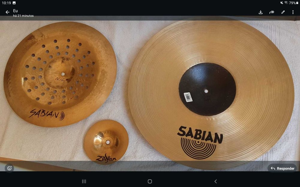 Sabian Ride 22" Novo 450€ + Sabian China 17" 150€ + Zildjian A-Custom 6"-75€