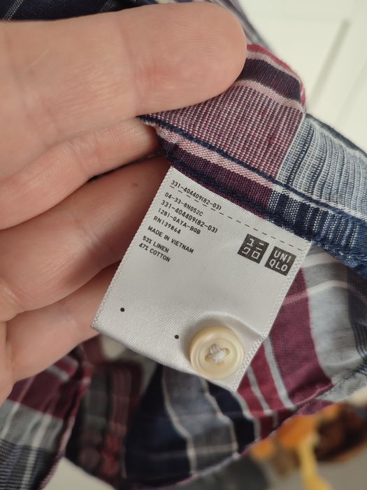 L Uniqlo koszula męska w kratkę, 53% len