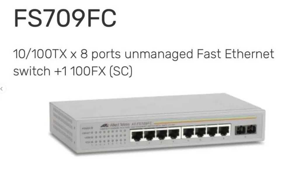 Fast Ethernet switch +1 100FX AT-FS709FC 10/100TX x 8 ports unmanaged