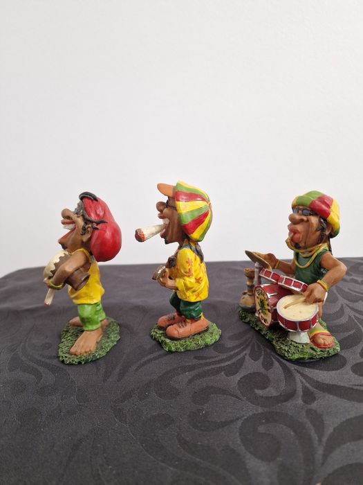 Conjunto 3 Estatuetas musicais Rasta/Reggae Vintage 12cm