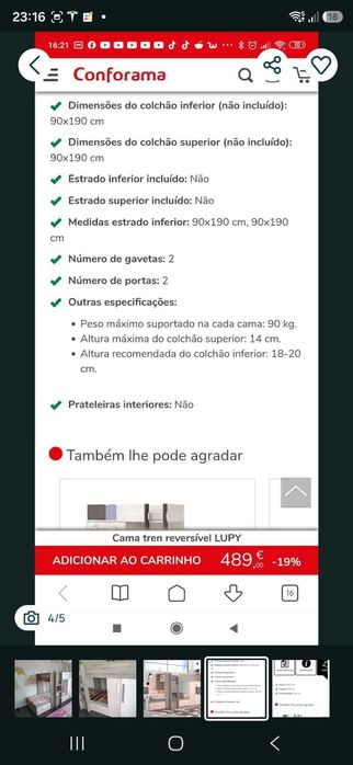 Beliche criança e 2 colchões