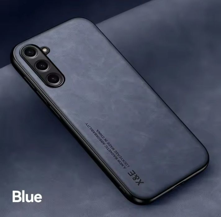 Чохол для Samsung S23 Plus, еко-шкіра, сірий, синій.