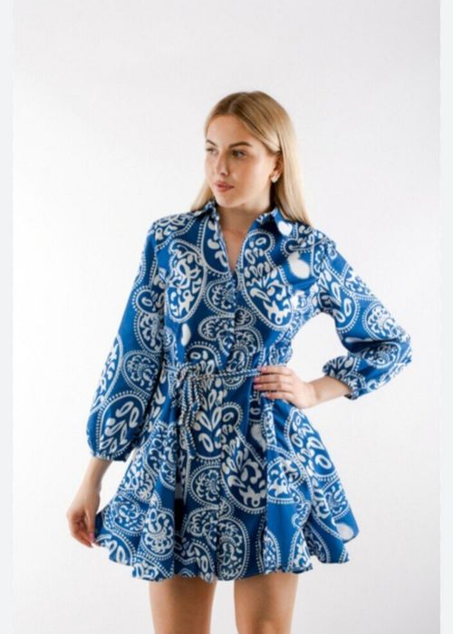 Платье синее с красивым принтом на пуговицах НОВОЕ