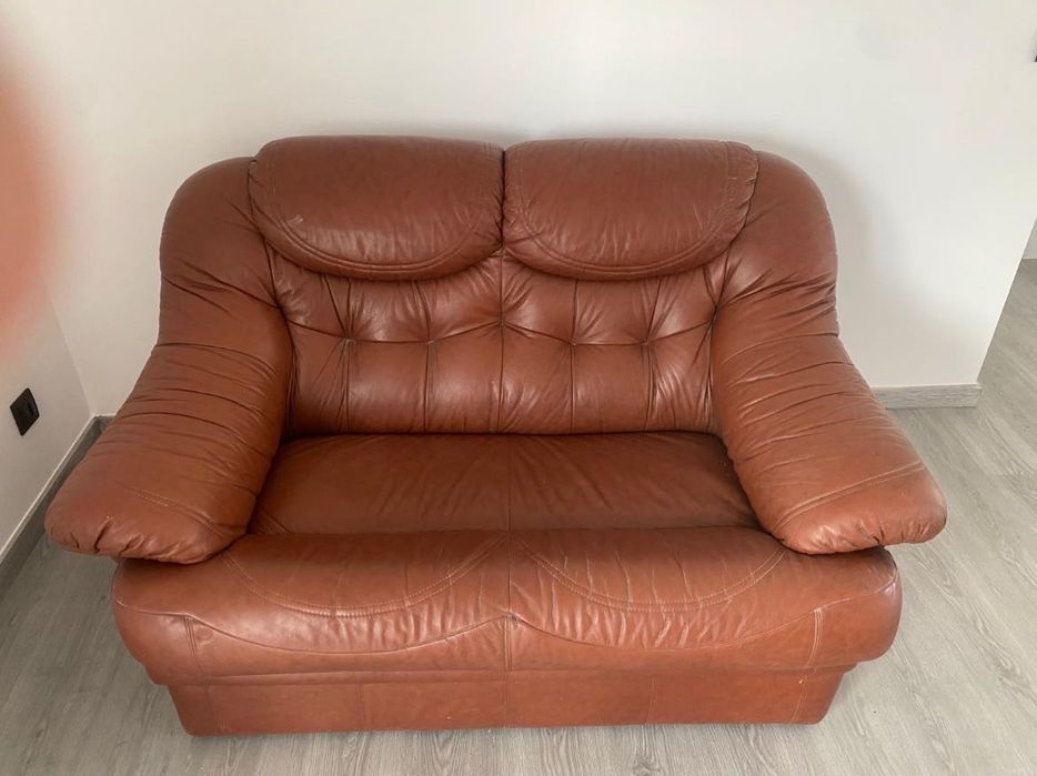 Conjunto de 2 sofás em pele genuína