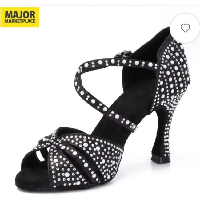 Damskie buty do tańca latynoskiego odkryty palec błysk kryształki profesjonalne obcas 9cm – czarne EU 37