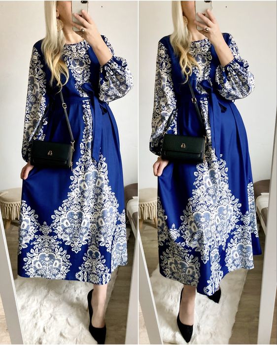 Sukienka Damska w kwiaty z paskiem elegancka L