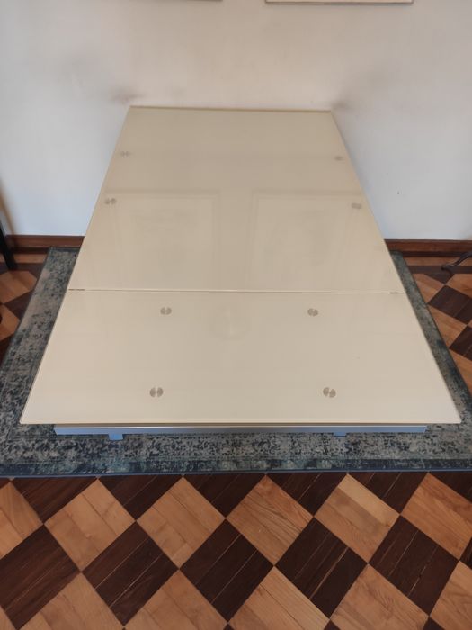 Mesa de Jantar Vidro Fosco Extensível (120+40+40cm)