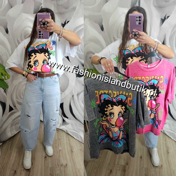 T-shirt długi z cekinami Betty Boop