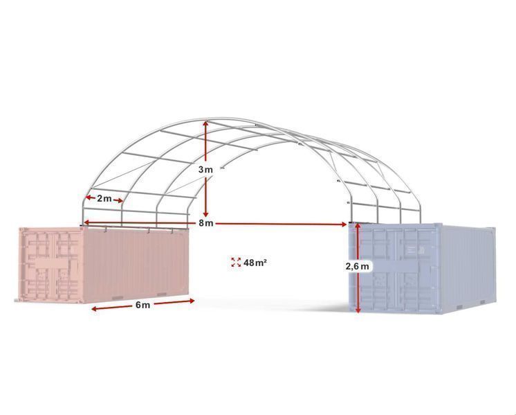 Namiot ZADASZENIE do kontenerów 2x WEJŚCIE Łukowy 8x6m
