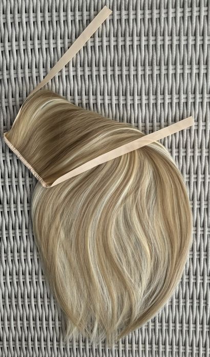 Premium Ultra blond pasemka / refleksy włosy doczepiane, kucyk, 136.