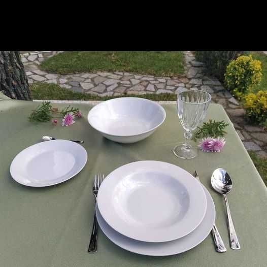 OPORTUNIDADE-Serviço de jantar 19 pçs + 6 copos com pé vermelhos