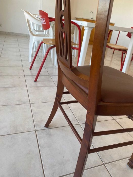 Conjunto de Cadeiras Madeira e Estofo Pele