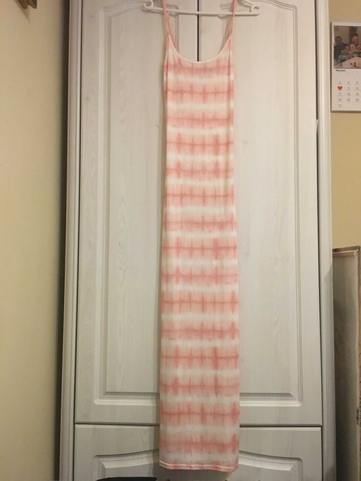 Długa sukienka na ramiączkach pomarańczowo biała boohoo S/M 36/38