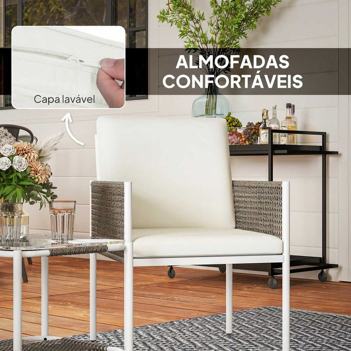Conjunto de Jardim 2 Cadeiras e Mesa de Vime c/ Almofadas