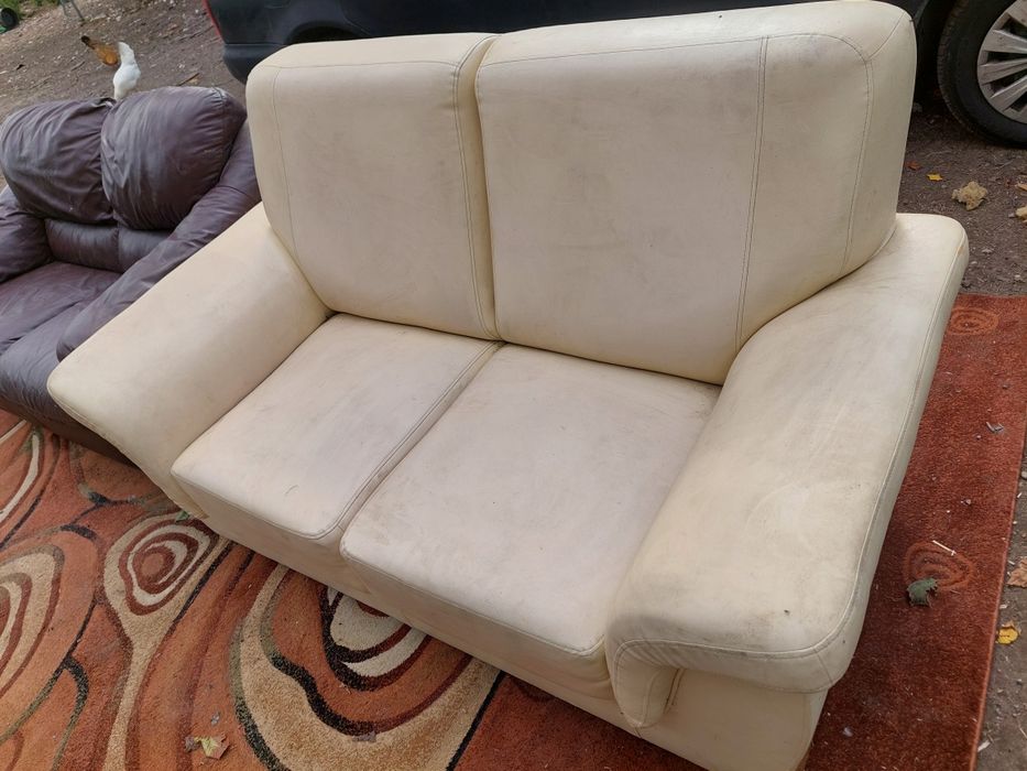 Kanapa ekoskora skórzana brazowa sofa panele podłogowe