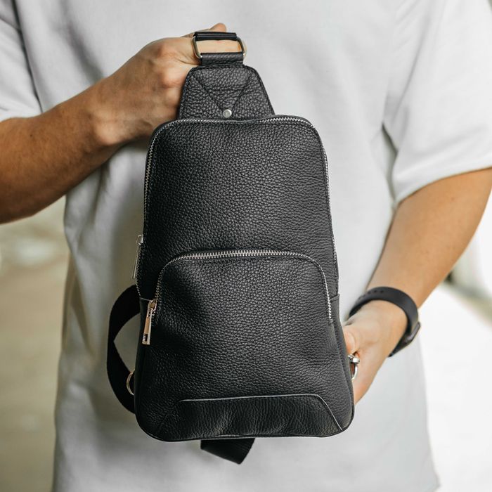 Чоловіча сумка-слінг шкіряна Sling Чорна