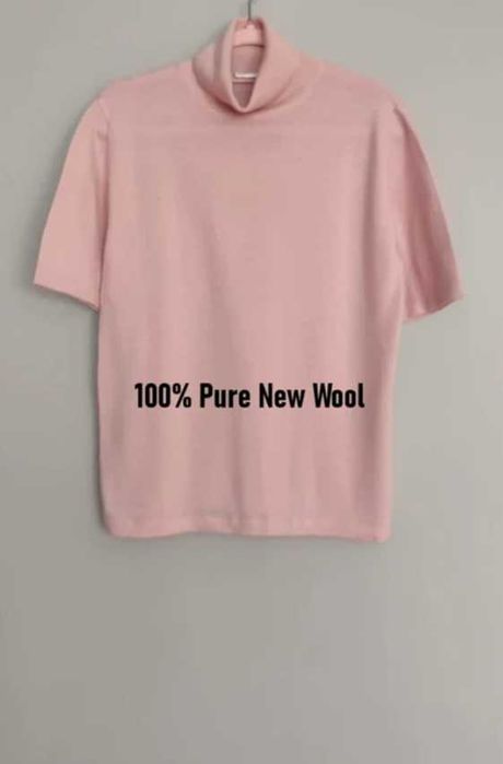 Różowy golf z krótkim rękawem Peter Hahn 100% Pure New Wool