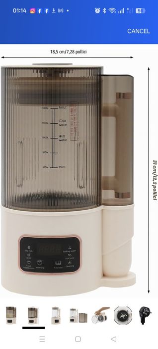 Máquina automática de fazer leite vegetal e sumos (ou soy milk maker), com capacidade de 1500 ml