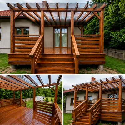 Taras drewniany, zadaszenie tarasu, altana, pergola