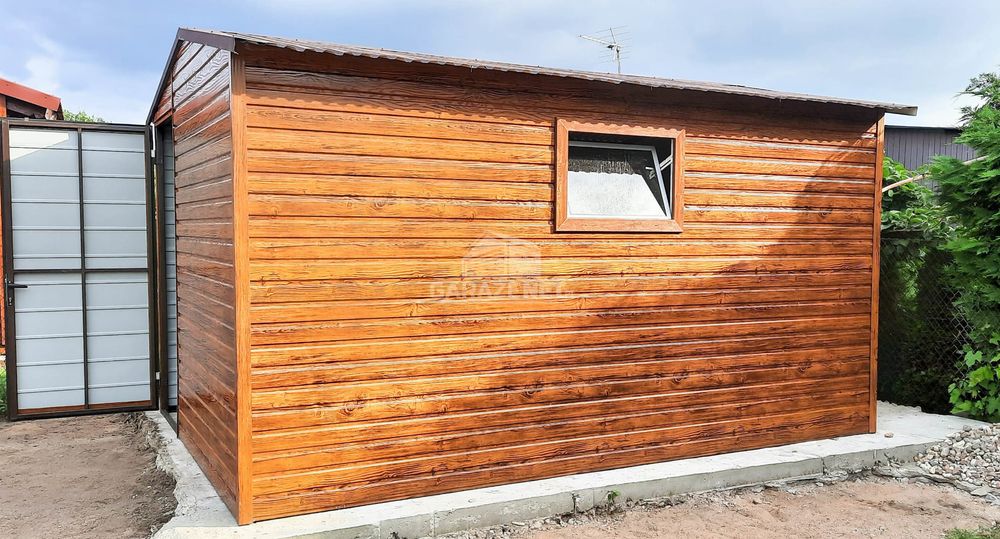 DOMEK OGRODOWY GARAŻ 3MX4M Dwuspad Drzwi Okno Drewnopodobny 3X4 GB258