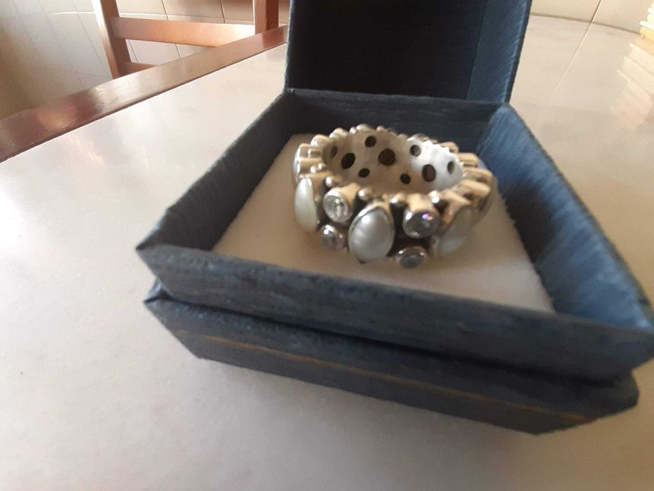 Aliança/anel prata, pérola, zircónias, Nova