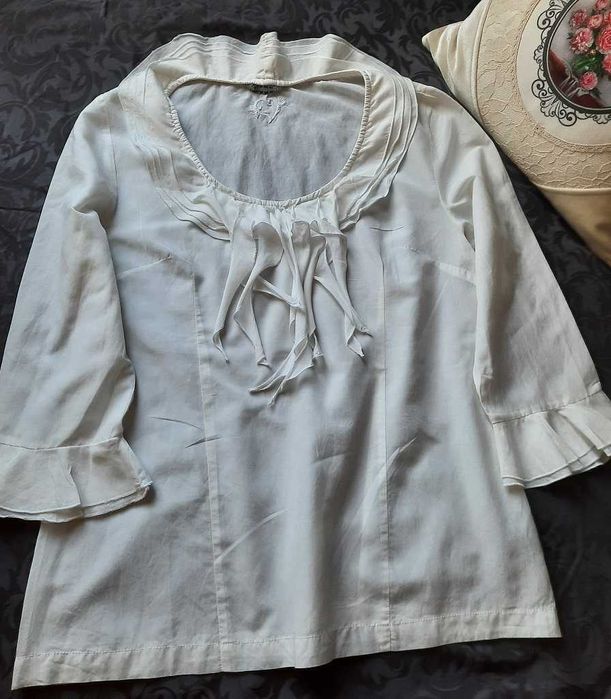 Image Jedwab Bawełna piękna boho koszula bluzka krem L
