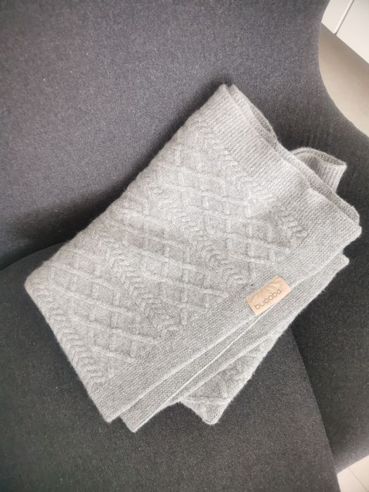 Kocyk wełniany Bugaboo. Koc wełna do wózka warkocz szary ORYGINAŁ