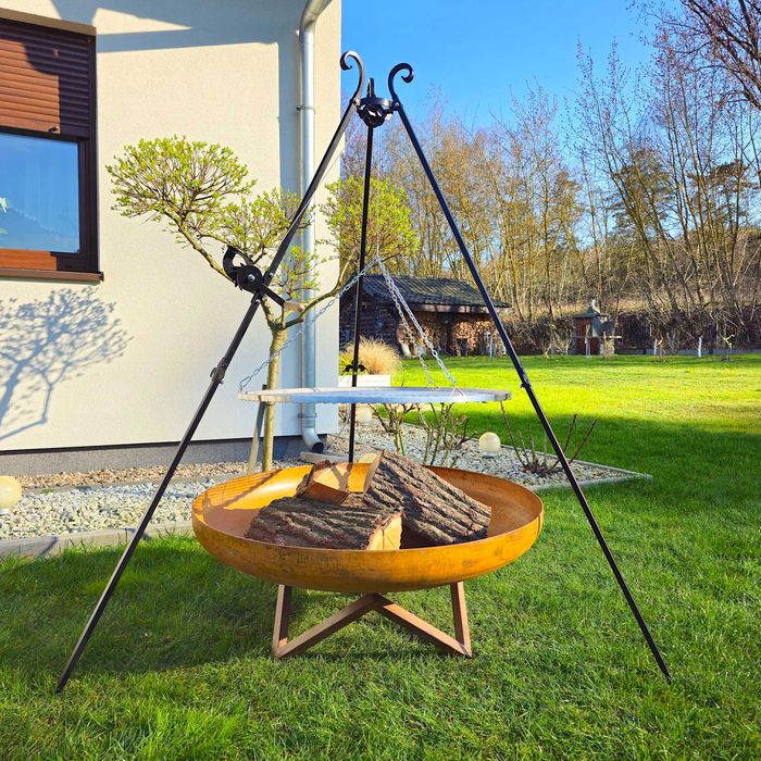 Palenisko Trójnóg NA PREZENT Grill 100cm z Rusztem Ognisko Kijki 10szt