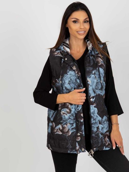 Kamizelka damska puchowa, pikowana z kapturem czarna XL