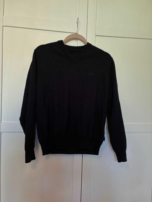 wełniany sweter boss granatowy hugo boss