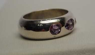 Srebrna obrączka naturalne ametysty R.14