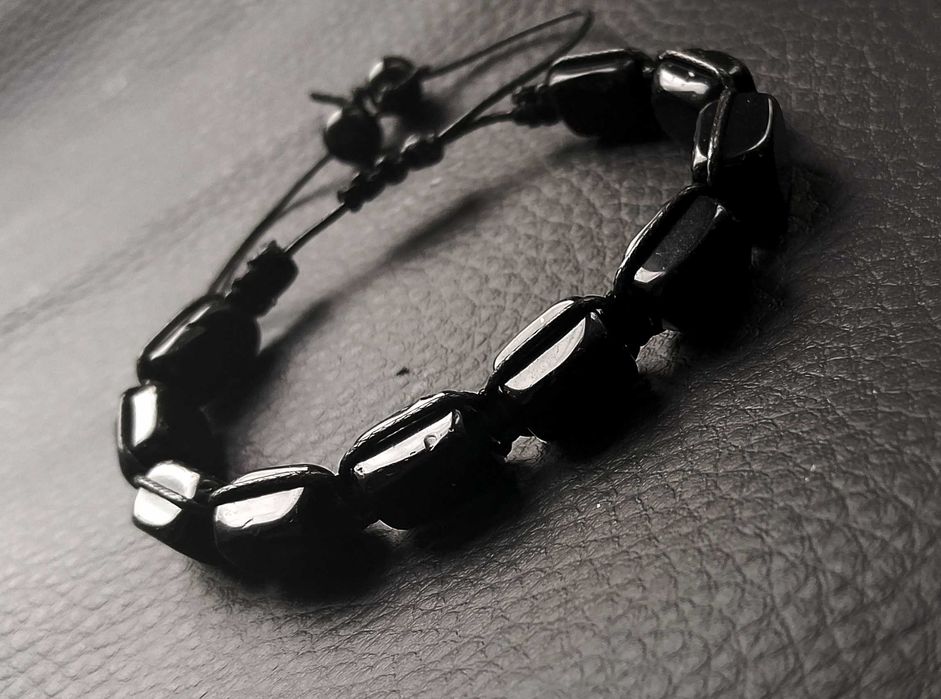 Bransoletka ONYKS 12/8 mm.kamienie naturalne,regulacja UNISEX