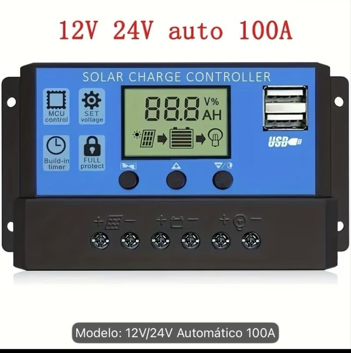 Controlador de painel solar 12/24v novo