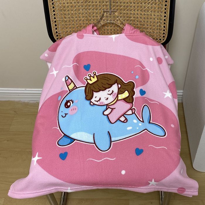 Рушник-пончо рожевий з капюшоном для дівчаток